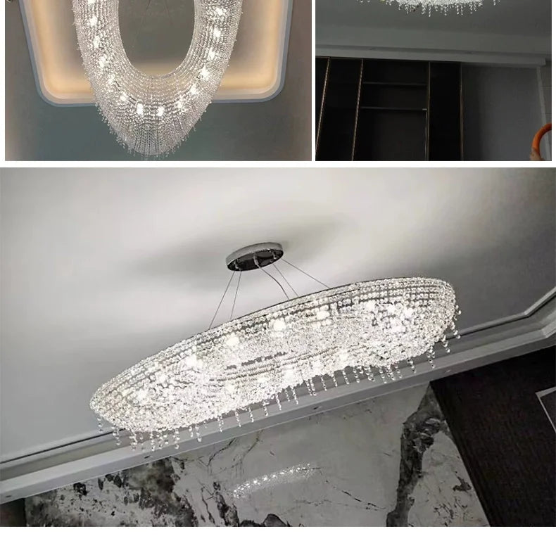 2025 Modern Luxury Round Oval Crystal Chandelier For Living Dining Room Chrome Luster LED Pendant Lights Hotel Duplex Villa Lamp