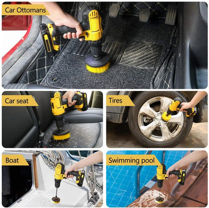 3Pcs Set Electric Scrubber Brush Drill Brush Kit Plastic Round Cleaning Brush For Carpet Glass Car Tires Nylon Brushes 2/3.5/4''