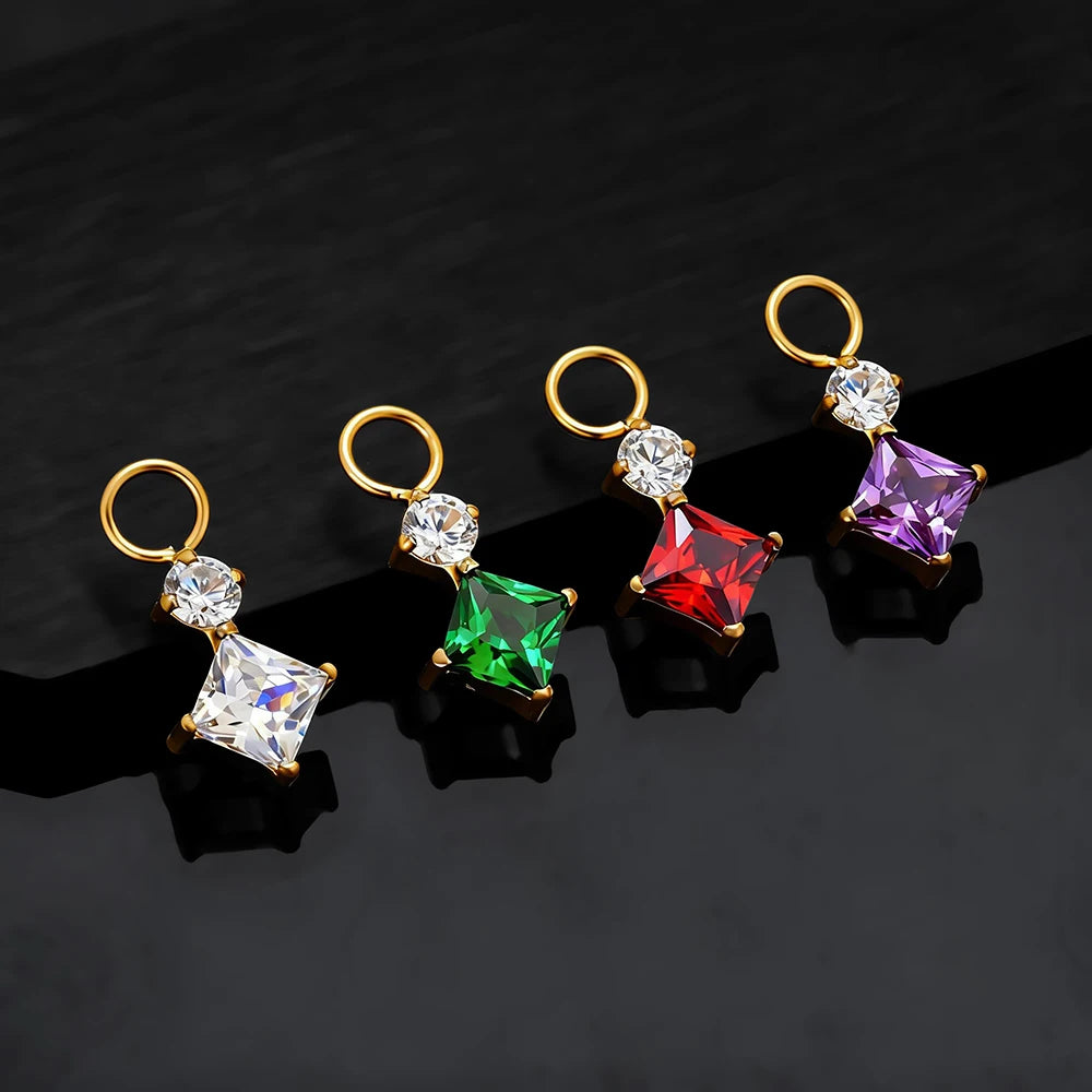Right Grand ASTM F136 Titanium Dangle Geometric Square CZ Charm Pendant for Clicker Helix Hoop Piercing Jewelry