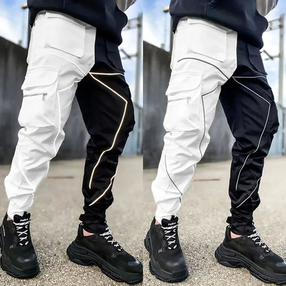 Men Casual Black Cargo Pants Oversize Striped Pocket Sweatpants Gym Sports Fitness Hip Hop Jogger Baggy Trousers Pantalon Hommes