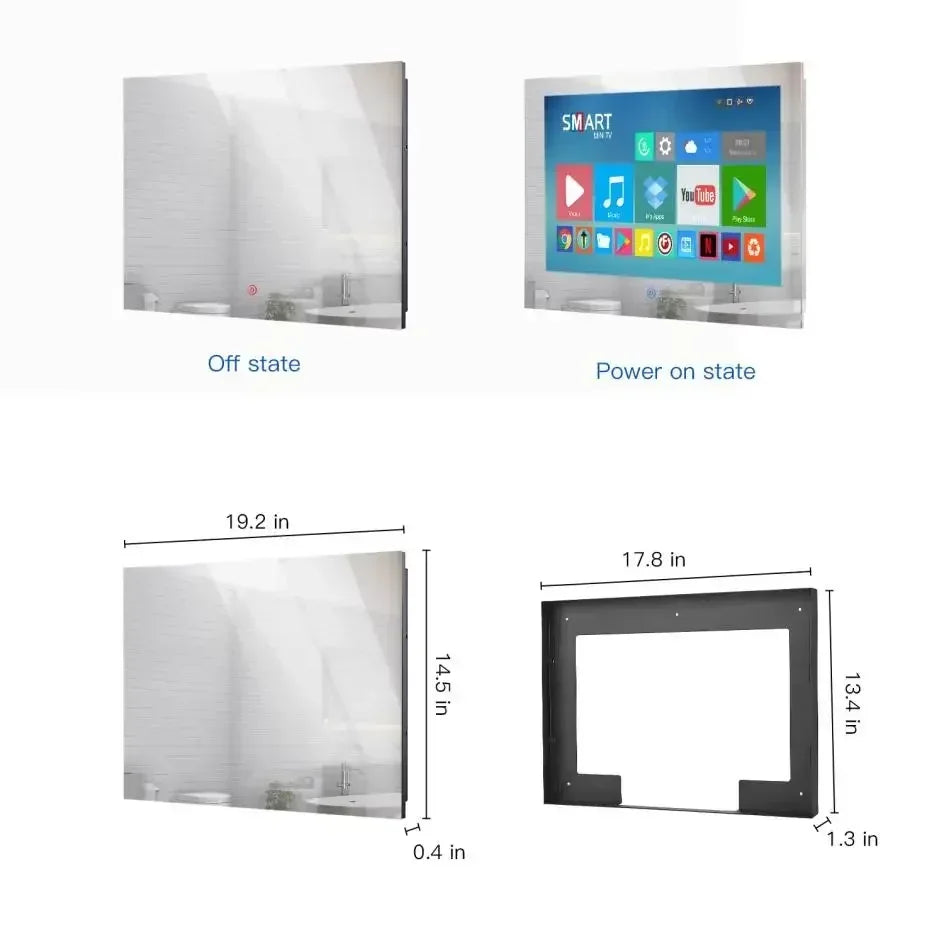 Go Haocrown 19 Inch Touchscreen Mirror TV Bathroom, IP66 Waterproof Android Television Built-In Wi-Fi ATSC Tuner -- US