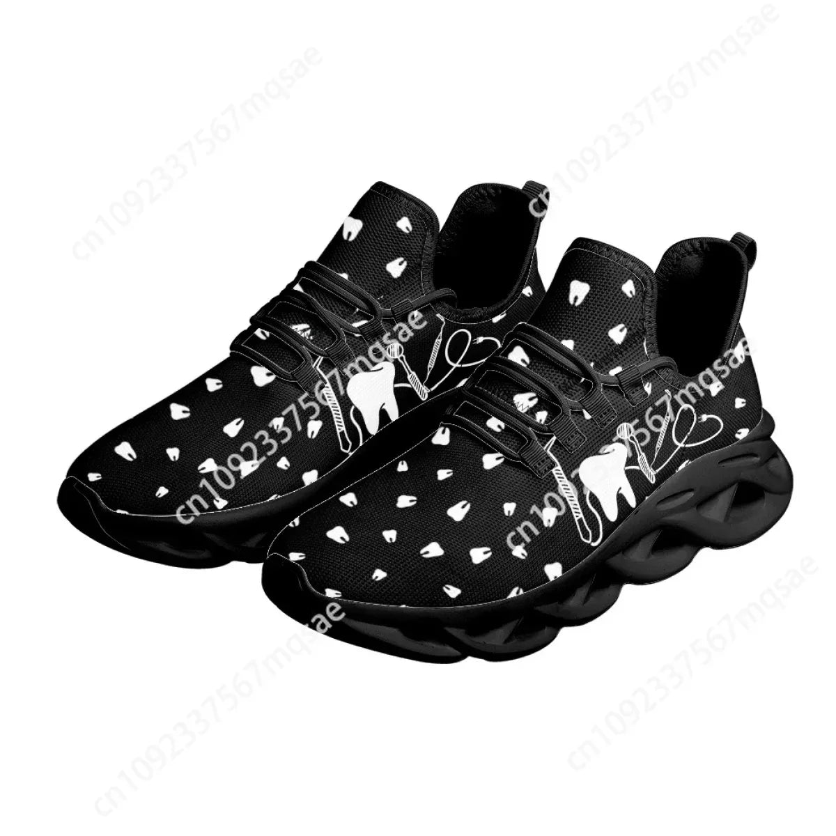 Black and White Teeth Medical Institution Nurse Shoes for Woman Men Four Seasons Round Toe Non-slip Casual Sneakers Custom Shoes