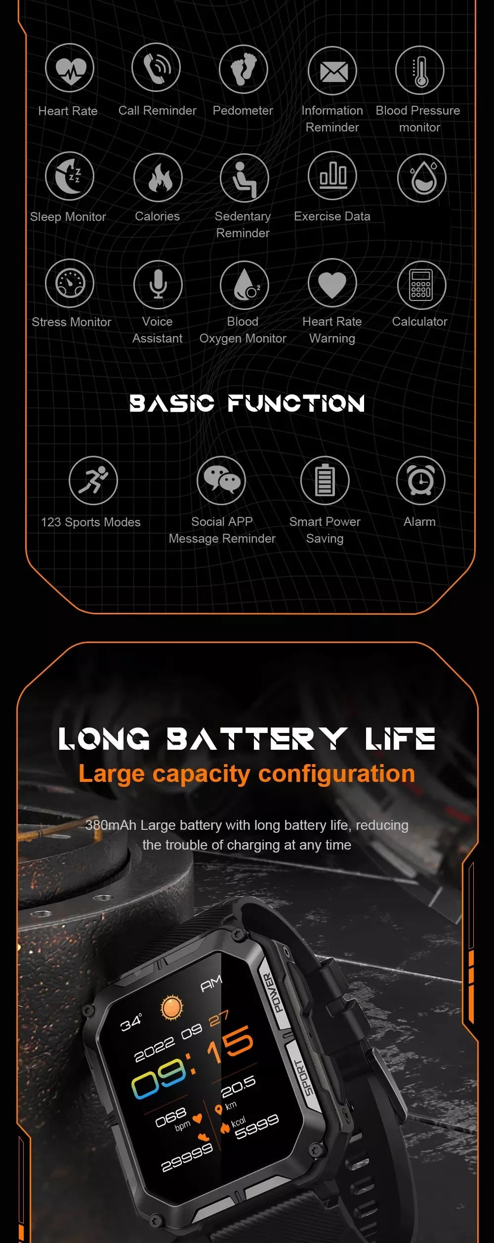 Smart Watch C20 PRO 1.83 Inch Men Music BT Call Outdoor Sports Fitness Tracker Heart Rate Blood Pressure Smartwatch