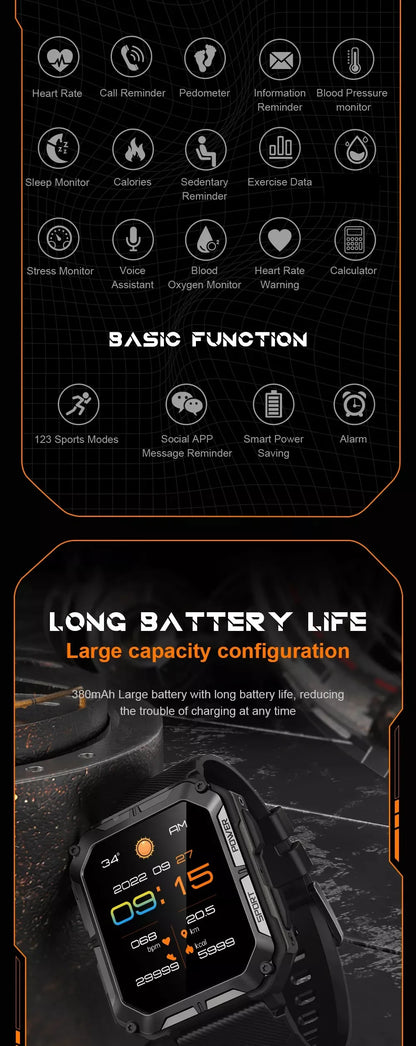 Smart Watch C20 PRO 1.83 Inch Men Music BT Call Outdoor Sports Fitness Tracker Heart Rate Blood Pressure Smartwatch
