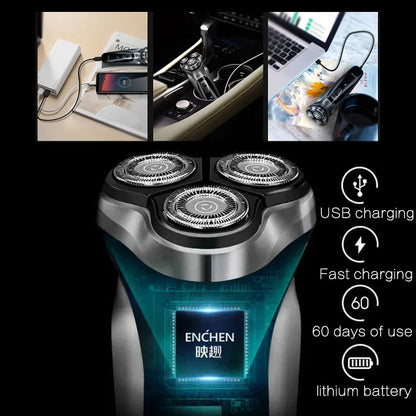 ENCHEN Blackstone Electrical Rotary Shaver for Men 3D Floating Blade Washable Type-C USB Rechargeable Shaving Beard Machine