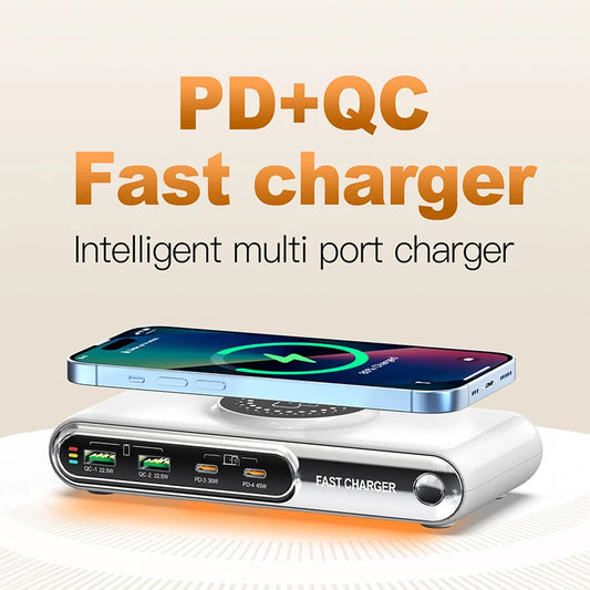 New 72W Multifunction Charger Wireless Charger 4-Port PD+QC USB Type-C Quick Charger Home Travel Office Convenient For Phone