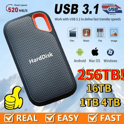 Portable SSD 1TB External Hard Drive Fast Transfer Solid State Drive Large Capacity Waterproof Hard Disk Storage for Laptops/PC