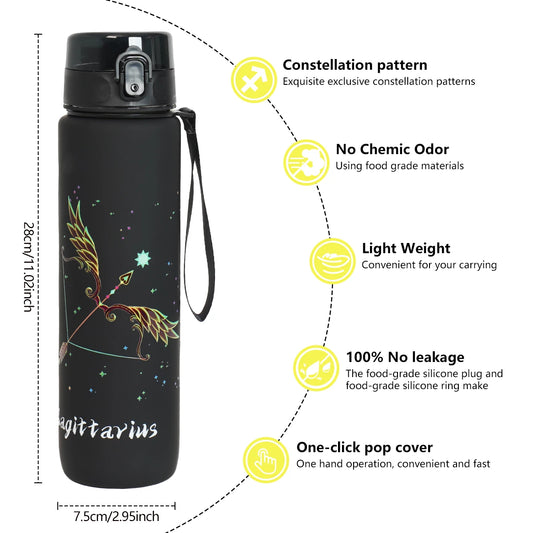 12 zodiac Aquarius 1L outdoor activity leak-proof plastic cup portable water bottle birthday gift holiday gift by PDG ibma