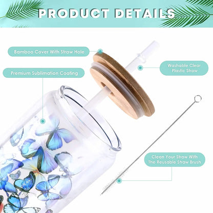 HTVRONT 8 Pack 16OZ Frosted/Clear Glass Sublimation Tumblers with Bamboo Lid Sublimate Tumbler Blanks DIY for Iced Coffee Cups