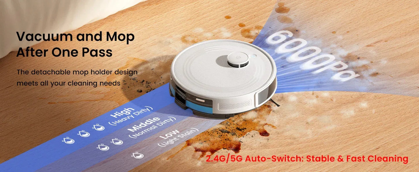 LEFANT M2L Plus Robot Vacuum Cleaner with Mapping, 6000Pa Suction, Emptying Station, Automatic Washing and Drying, DTOF Laser