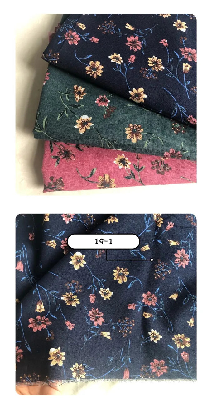 145cm Wide Printed Cotton and Linen Fabric Small Floral Patterns Retro Shirt Dress DIY Clothing Sewing Fabric 90% Cotton Content