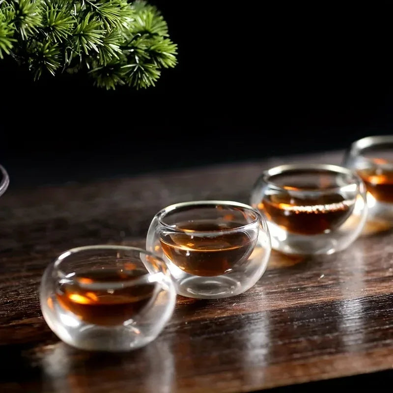 4/6pcs 50ml  Shot Glass Teacups Double Wall glasses Tea Cups Exquisite Kung Fu Drinkware Home Decor Espresso Vaso Heat Resistant