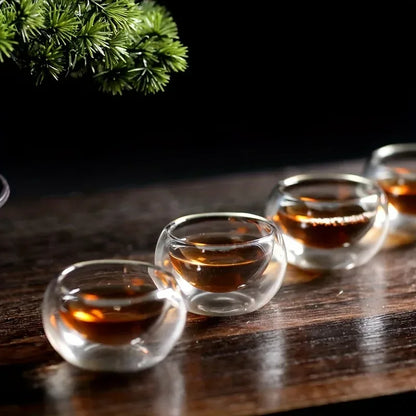 4/6pcs 50ml  Shot Glass Teacups Double Wall glasses Tea Cups Exquisite Kung Fu Drinkware Home Decor Espresso Vaso Heat Resistant
