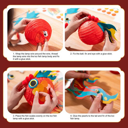 1 Set Goldfish Paper Lantern with Pole DIY Handmade Lantern Chinese New Year Mid-Autumn Festival Fish Night Light Material Bag