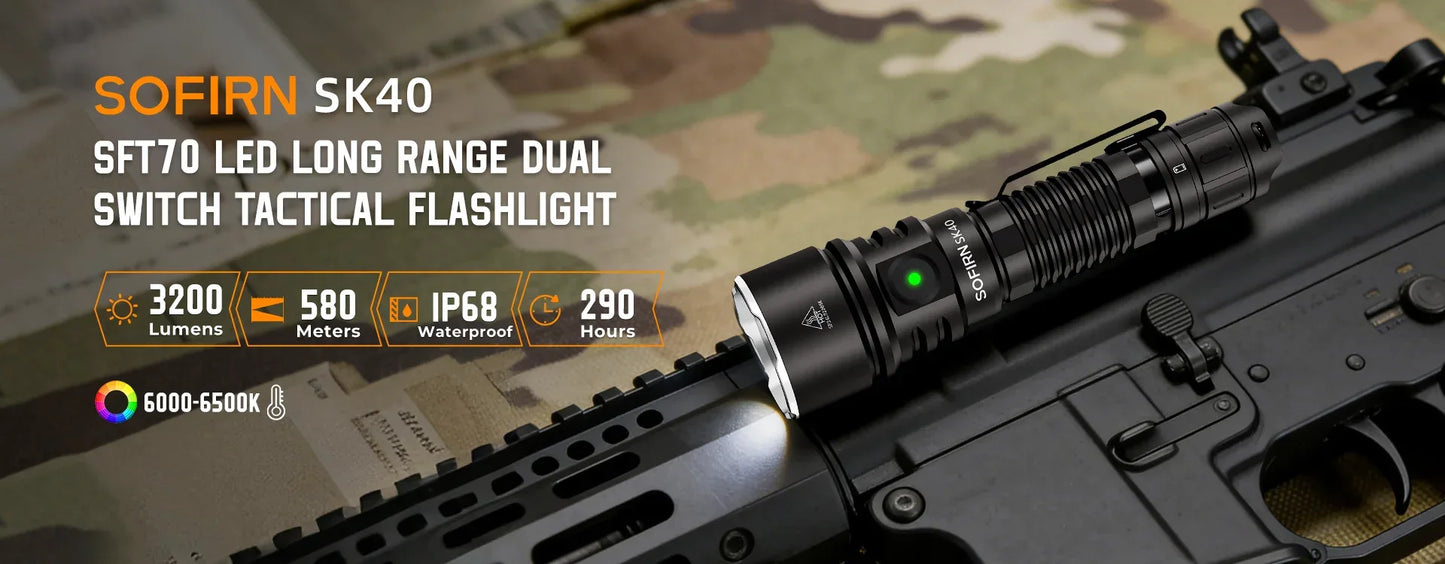 NEW SOFIRN SK40 3200lm Tactical Flashlight 580m Powerful Bright SFT70 LED IP68 waterproof Torch with Dual Switch