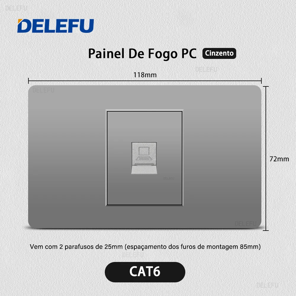 DELEFU Grey PC Panel Brazil Standard Wall Power Socket Double USB Type C Outlet Light Switch Home Office Electrical Plug 10A 20A