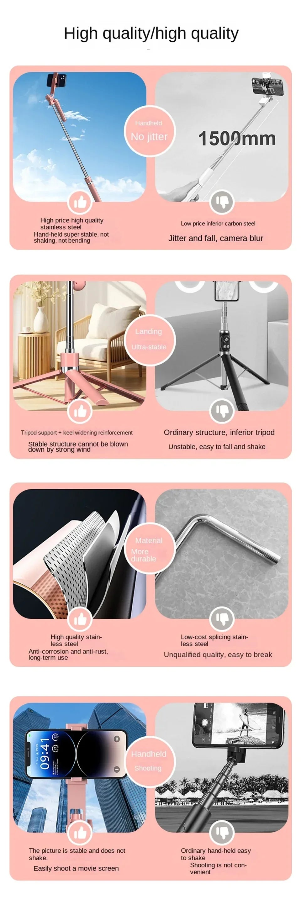 Roreta Portable Stabilizer camera tripod with wireless remote control and 360 ° rotation for video recording and live streaming