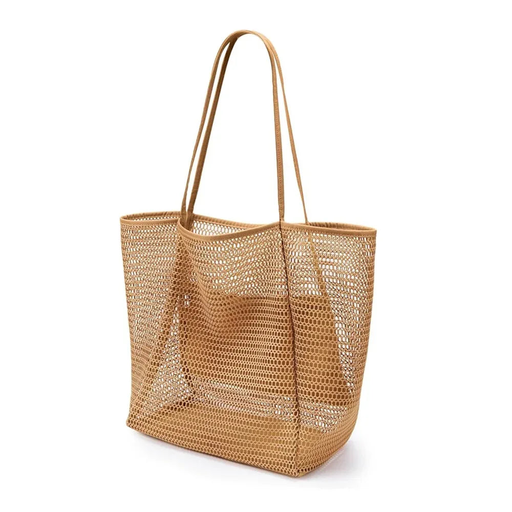 Beach Nylon Mesh Tote Bag, Casual Tote Bag Women Foldable Shoulder Bag For Beach Picnic Vacation
