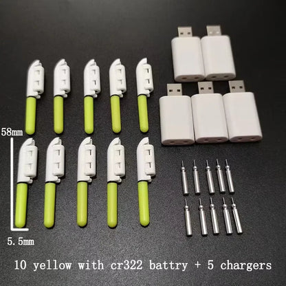 10 pcs/lot Electronic Light Stick With 10 Rechargeable Battery CR322 / CR425 Clip on Fishing Rod Glowing Lamp Night Fishing D001