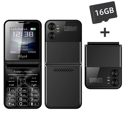 SERVO 4 SIM Fashionable Flip Cellular Phone Speed Dial Flashlight Magic Voice FM Radio 2G GSM Foldable Mobile Phone Type-C 2.6"