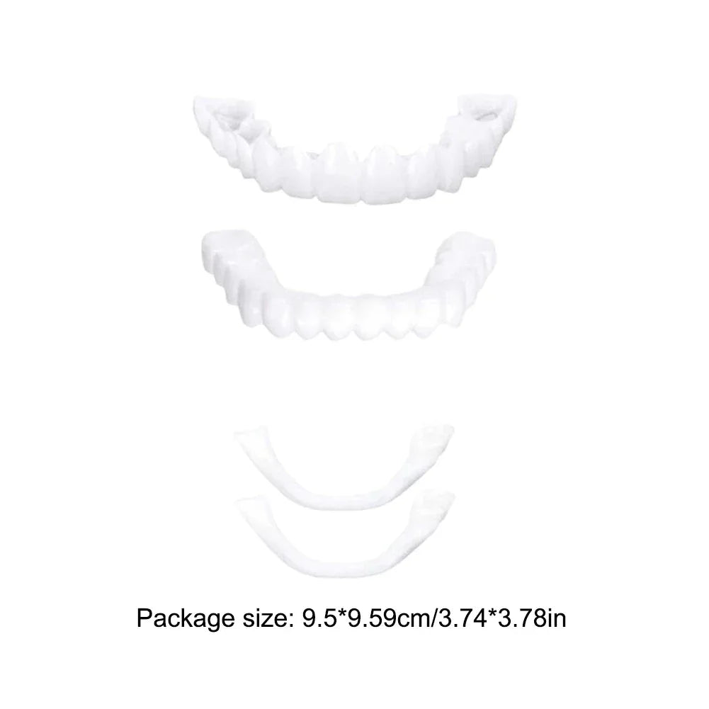 2 Pairs Smile Whitening Teeth Snap On Silicone Cosmetic Denture Upper and Lower Fake Tooth Cover Perfect Fit Teeth Beauty Tool