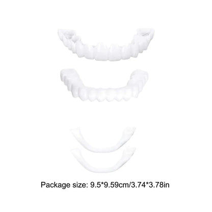 2 Pairs Smile Whitening Teeth Snap On Silicone Cosmetic Denture Upper and Lower Fake Tooth Cover Perfect Fit Teeth Beauty Tool