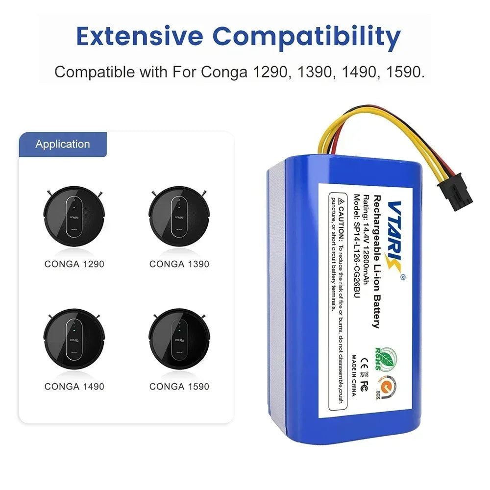 4S1P,18650 14.4V 6800mAh Li-lon battery for Cecotec Conga 1290 1390 1490 1590 vacuum cleaner Genio deluxe 370 gutrend echo 520