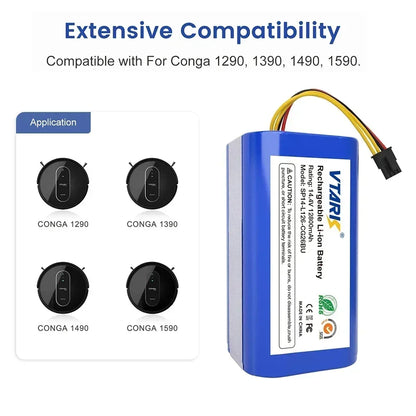 4S1P,18650 14.4V 6800mAh Li-lon battery for Cecotec Conga 1290 1390 1490 1590 vacuum cleaner Genio deluxe 370 gutrend echo 520
