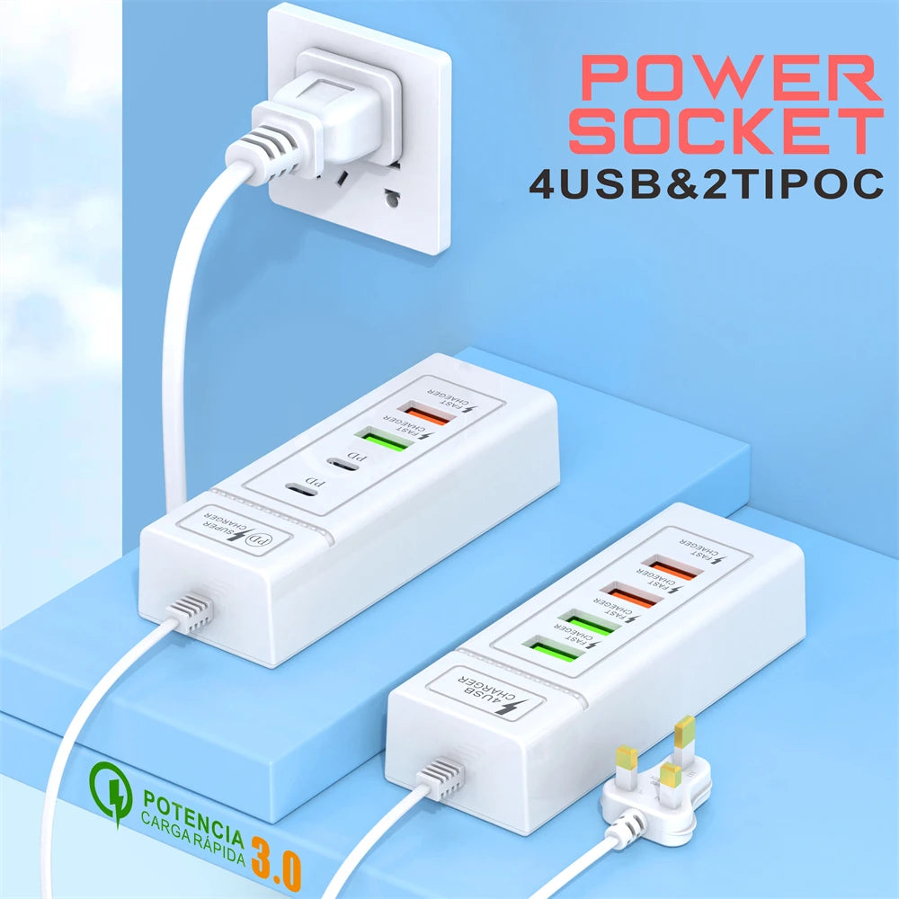 4Ports USB Fast Charger Station USB Multi Splitter Adapter USB C Expander Portable Travel Charger For iPhone Xiaomi Mobile Phone
