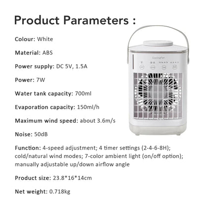 3 In 1 Portable Cooling Fan Desktop Humidifier 4 Gears Air Conditioners With Night Light Water Mist For Home Office Use