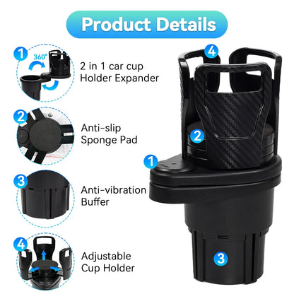 2in1 Car Dual Cup Holder Adjustable Drinking Bottle Stand Bracket Sunglasses Organizer Beverage Drinks Cans Interior Accessories