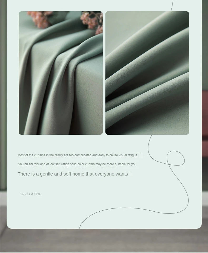 Light Luxury High Grade Bedroom High Blackout Curtain Ins Style Living Room Curtains Green Natural Solid Color Thickened Drapes