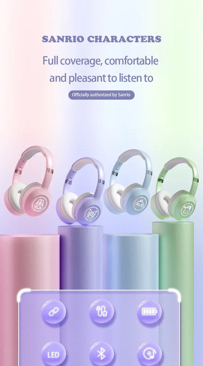 Sanrio Kuromi Bluetooth Headphones Cute My Melody Wireless Earphones Stereo Sound Noise Reduction Earbuds Anime Cartoon Gifts