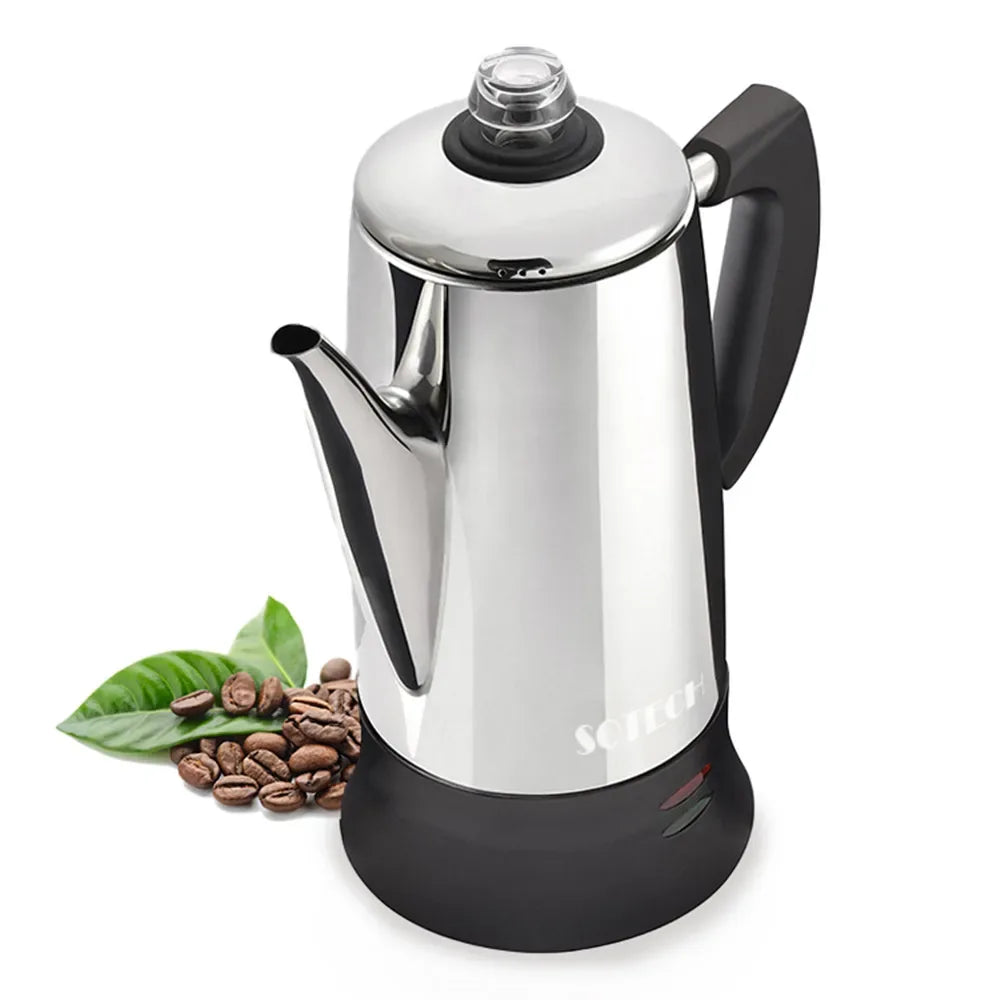 Stainless Steel Electric Coffee Percolator 110v 220v Coffee Maker Pot Cafe  Maker Coffee Tools Gift for Coffee Lovers 12Cups