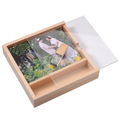 Walnut Album Box USB Flash Drives 128GB Photography Studio Memory Stick 64GB Free Custom Logo Pen Drive 32GB 16GB Wedding Gift