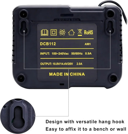 NEW Upgraded DCB112 Battery Charger For Dewalt 10.8V 12V 14.4V 18V 20V DCB206 DCB205 DCB204 DCB203 DCB120,DCB107 DCB115 DCB105