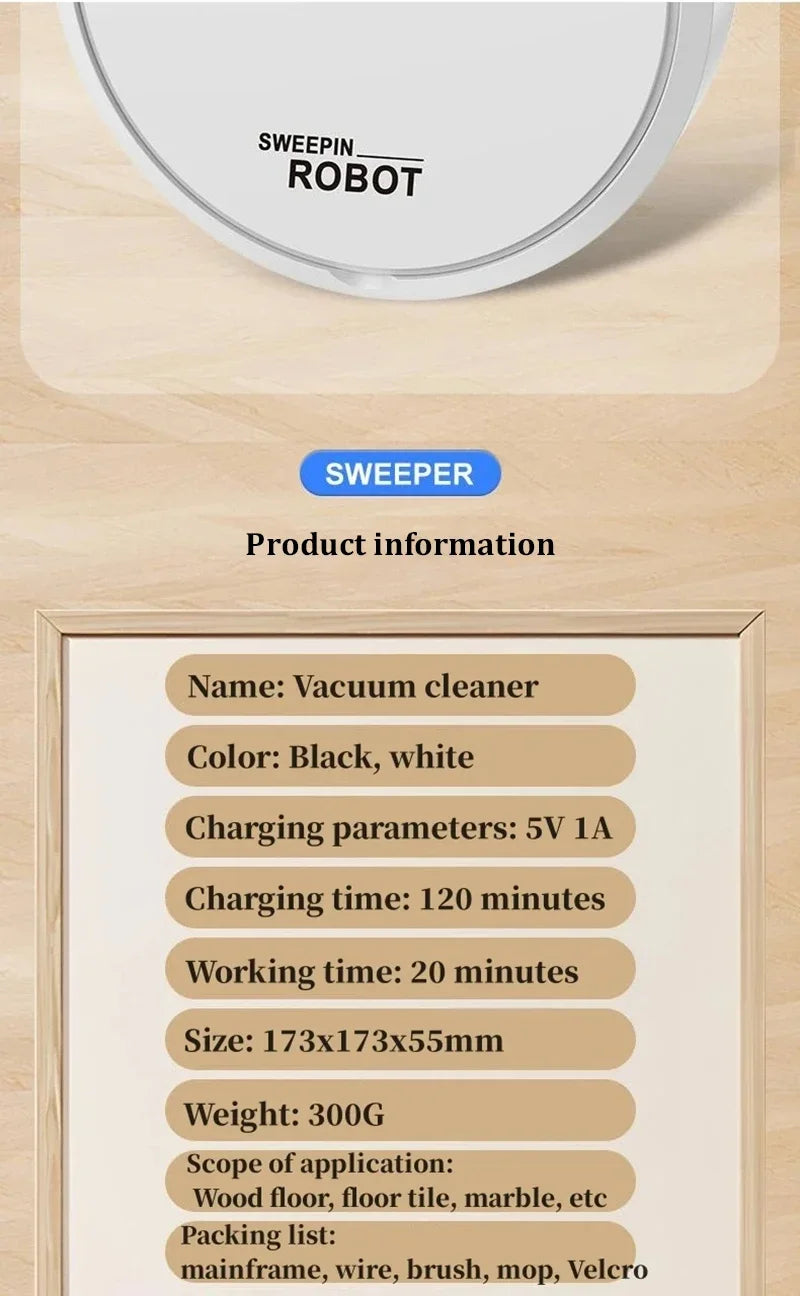 2026 3-in-1 Strong Suction Smart Sweeping Robot Rechargeable Washable Mop For Pet Hair Hard Floor Kitchen Room Sweeping Robot