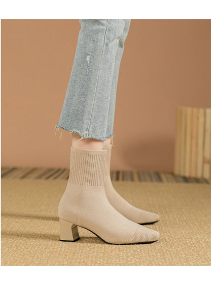 Women's Boots 2025 New Fashion Pointed Soft Knitted Casual Comfortable Shoes (heel height 4.5cm, )