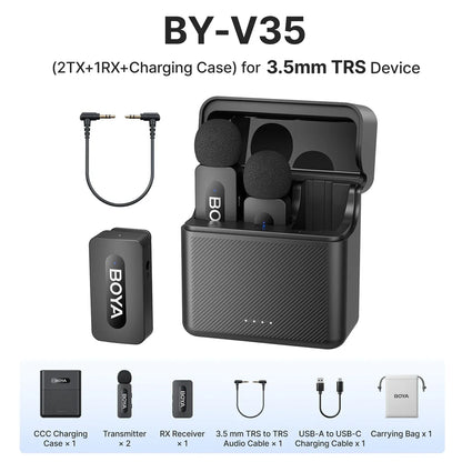 BOYA BY-V3 Wireless Lavalier Lapel Mirophone Noise-cancelling Rechargeable Mic for iPhone Android Camera Live Streaming Vlogging