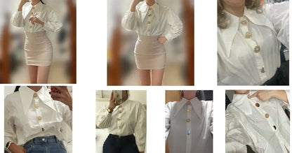 2025 Autumn Long Sleeve Women Shirt Fashion Spring Lanter Sleeve Blouses Office Lady Elegant Tops Casual Loose Clothing