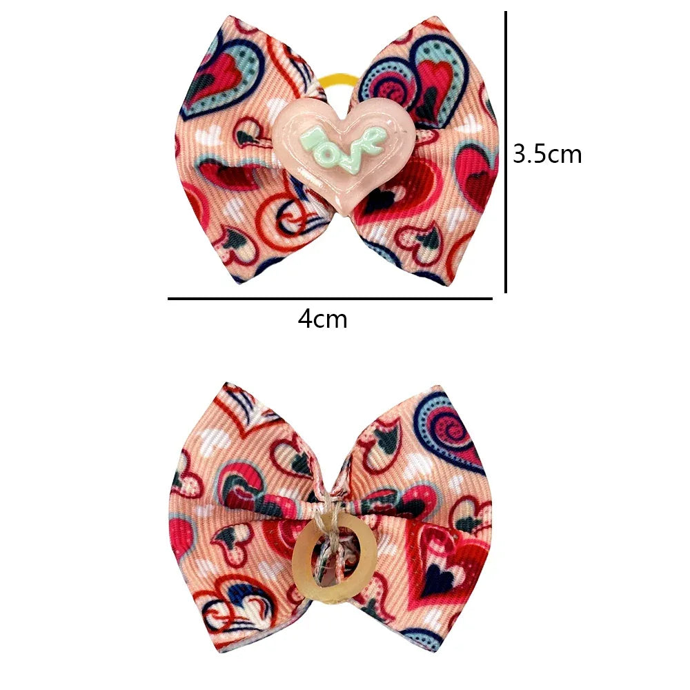 50/100pc Valentine's Day Dog Hair Accessories Diamond Dog Hair Bows Pink Love Style Pet Dog Ribbon Bow Rubber Bands Dog Supplies