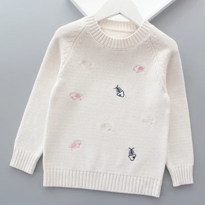 Pull d'automne-hiver pour filles, motif mignon amoureux, pull tricoté en polaire épaisse et chaude