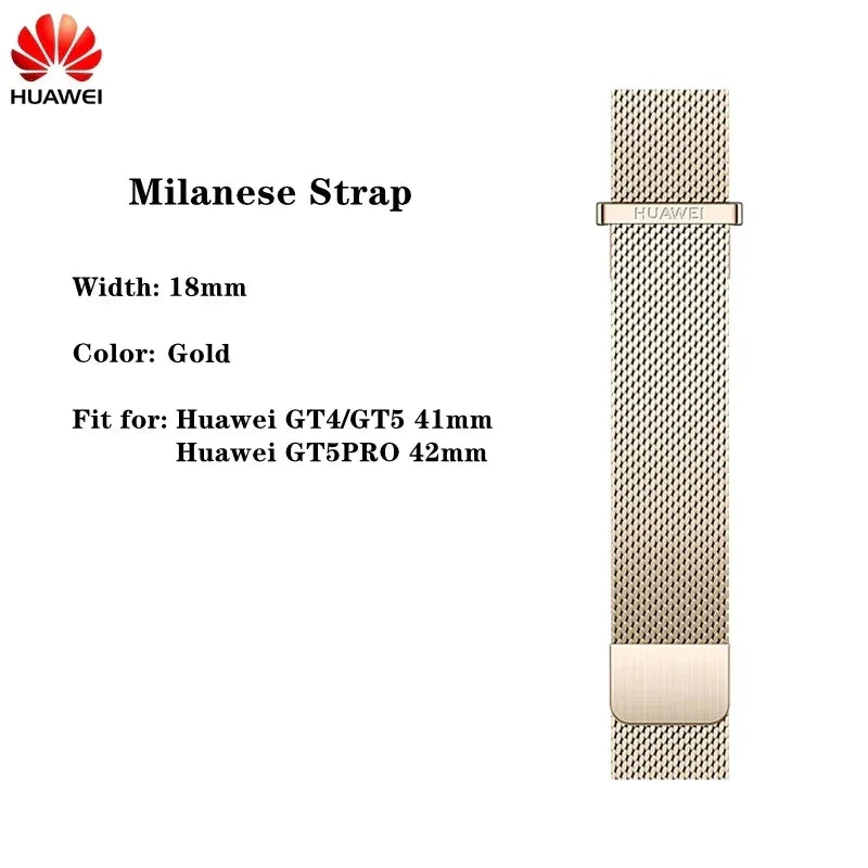 Original Huawei Watch GT4 41mm Milanese Watch Strap GT6 18mm Gold Magnetic Milanese Bracelet for GT5 41mm Stainless Steel Band