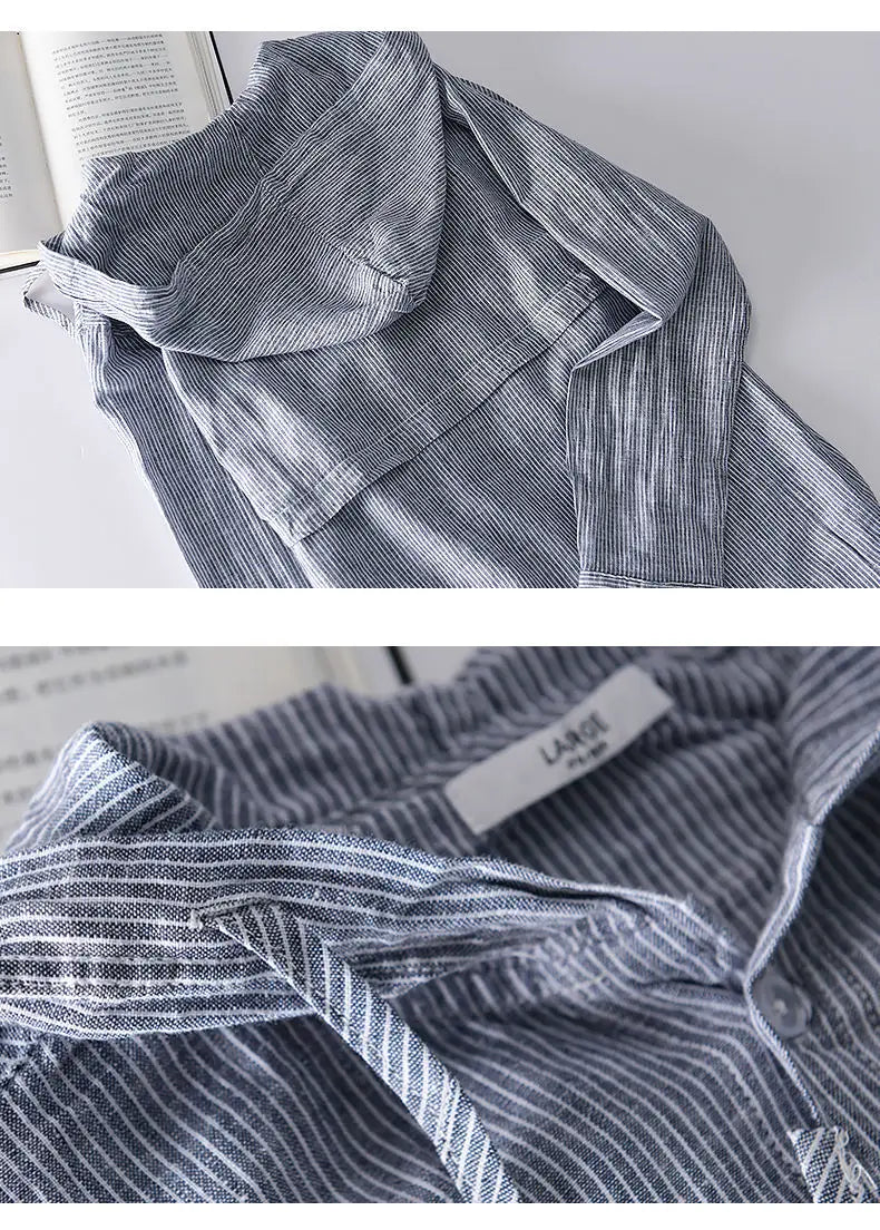 Spring Summer New Hooded Long-sleeved Solid Inen Shirt Trendy Men's Thin Loose Youth Fashionable Cotton Linen Sunscreen Shirt