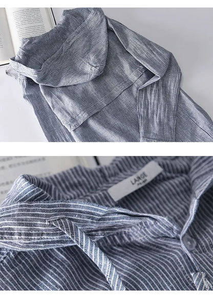 Spring Summer New Hooded Long-sleeved Solid Inen Shirt Trendy Men's Thin Loose Youth Fashionable Cotton Linen Sunscreen Shirt