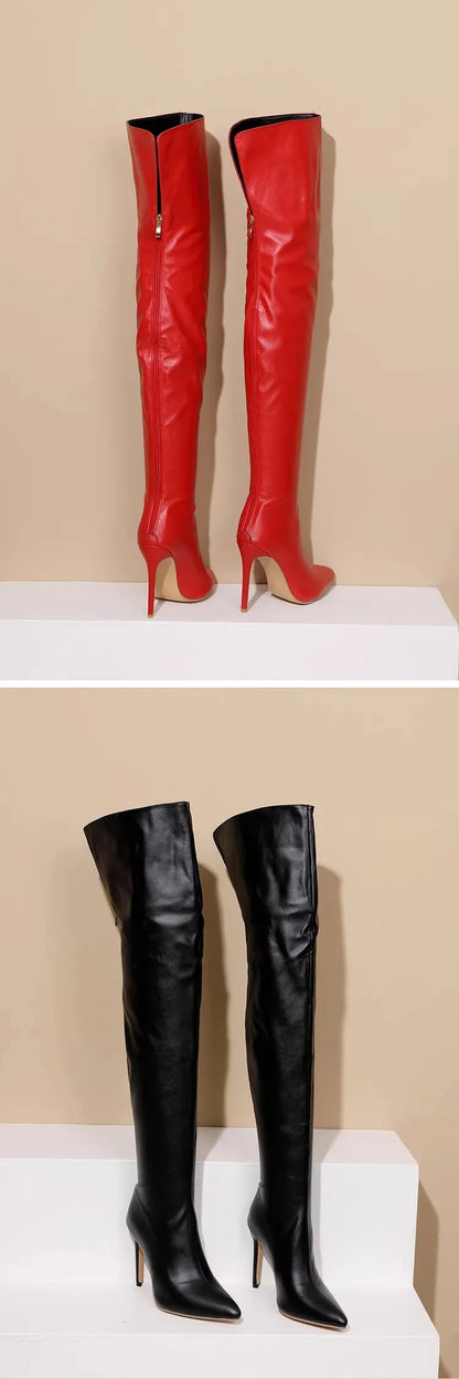 Size 34-48 White Boots For Woman Spring Autumn Stiletto Heels Back Zipper Pointed Toe Thigh Boots Over Knee T Show Shoes 11CM