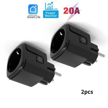 20A Tuya WiFi Smart Socket with Energy Monitor EU Plug Timer Schedule Works with Smart Life App Alexa Google voice control