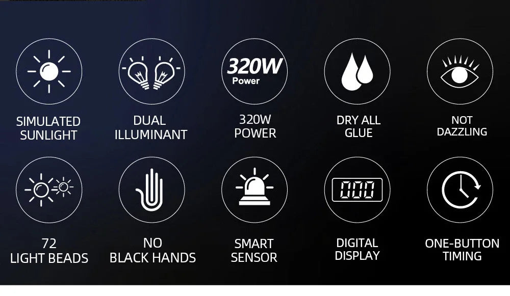 Professional 72 LEDS UV LED Nail Lamp For Fast Gel Nail Polish 320W Nail Dryer With 4 Timer Automatic Sensing For Salon