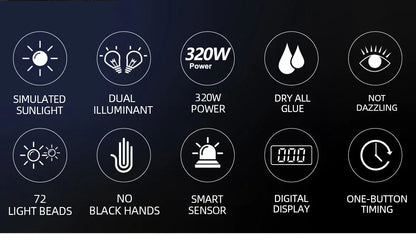 Professional 72 LEDS UV LED Nail Lamp For Fast Gel Nail Polish 320W Nail Dryer With 4 Timer Automatic Sensing For Salon