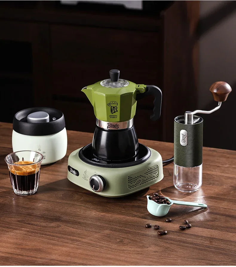 Bincoo Double valve Moka Pot Set Electric Stove Coffee Pot Household Italian Espresso Machine Mocha Pot Barista Accessories 220V